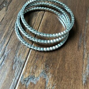 3 silver rhinestone flower bangle bracelets